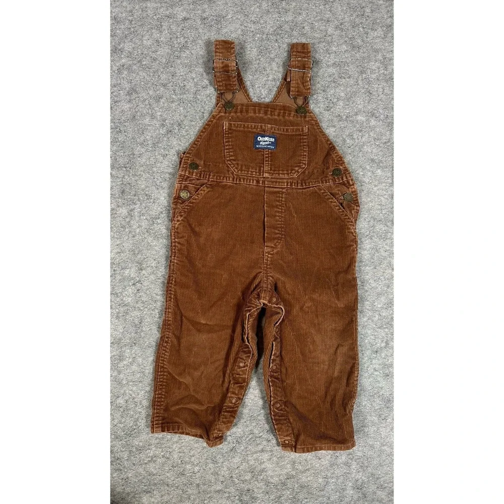 Kids Vintage Oshkosh B'Gosh Corduroy Overalls Brown Vestbak Size 3T